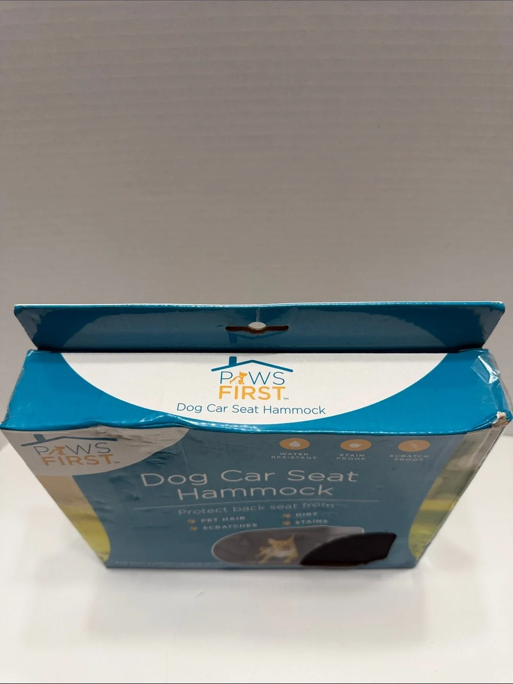 Paws First Dog Car Seat Hammock - Teal & White Packaging